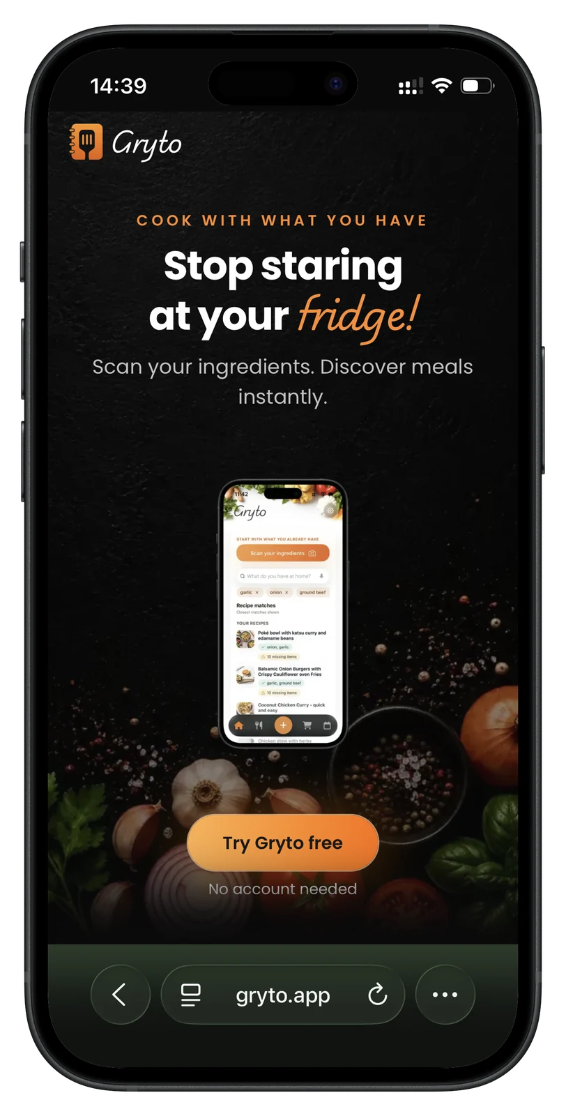 Gryto website on a phone