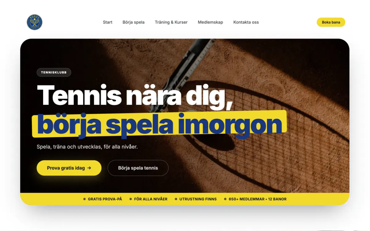 Bogus Tennis club website preview