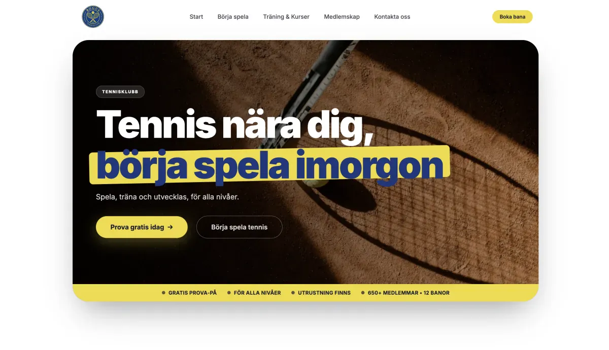 Förhandsvisning av Bogus Tennisklubb webbplats