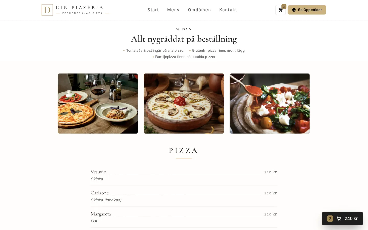 Din Pizzeria menu page