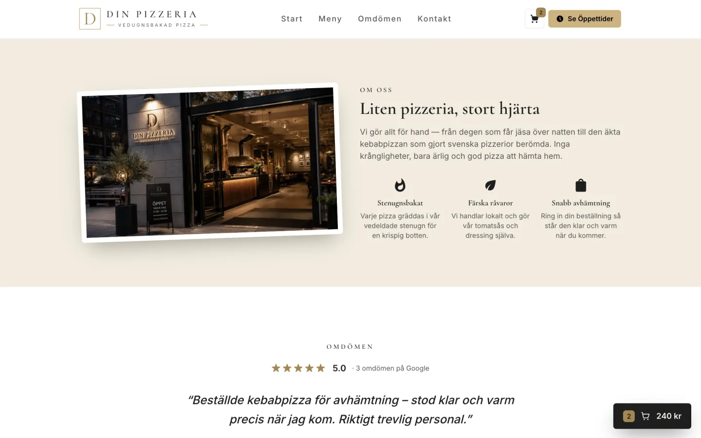 Din Pizzeria about page