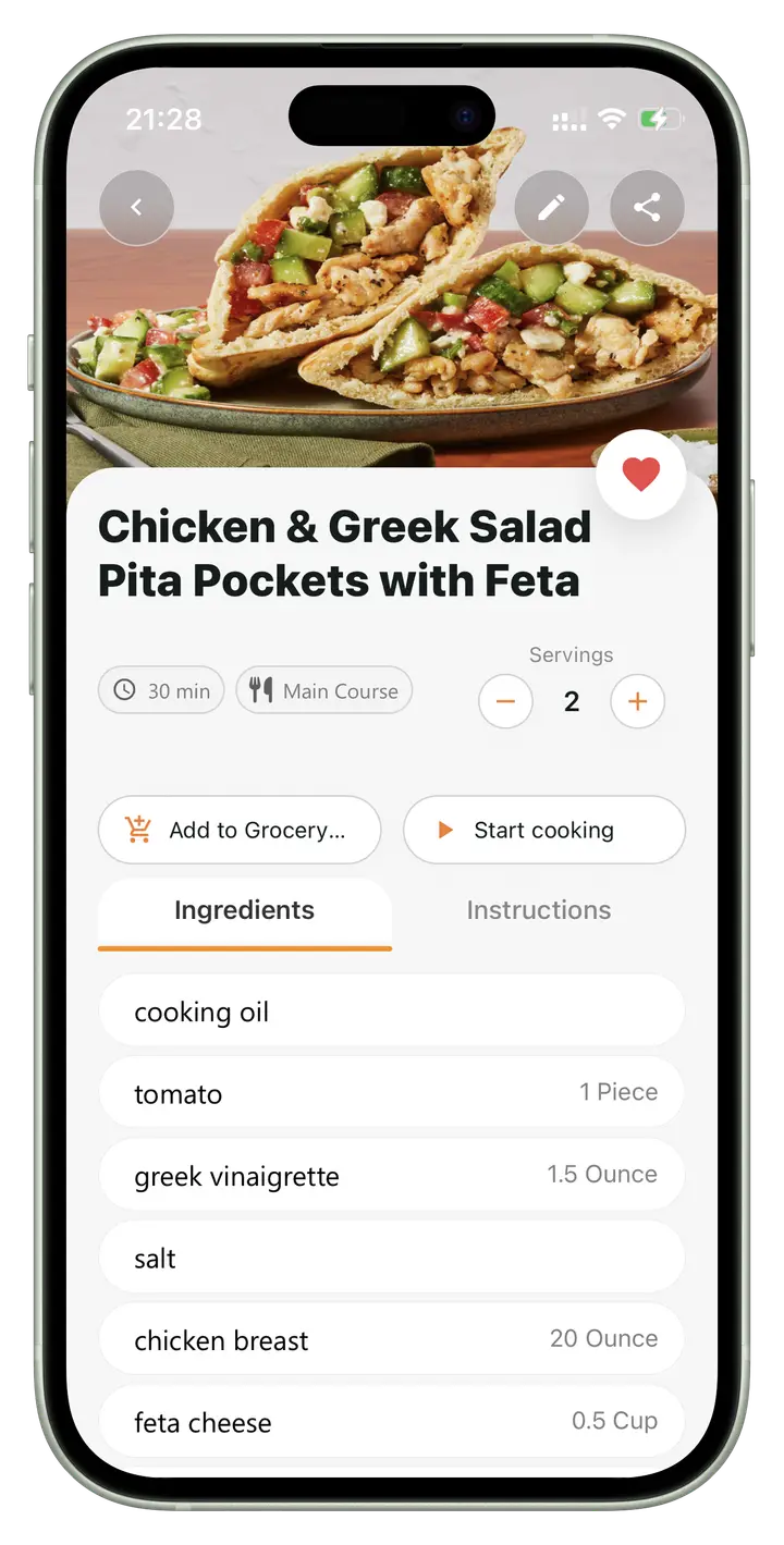Gryto recipe detail screen