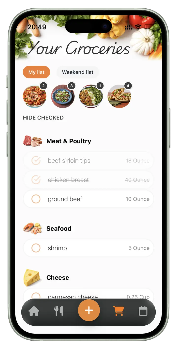 Gryto grocery list screen
