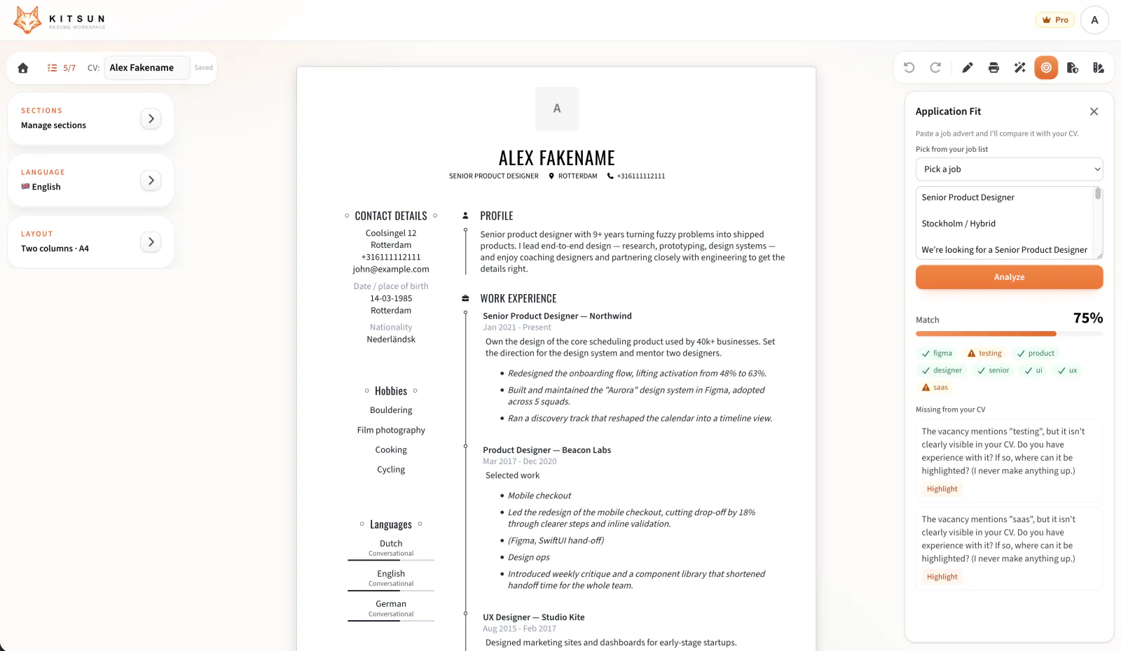 Förhandsvisning av Kitsun Resume